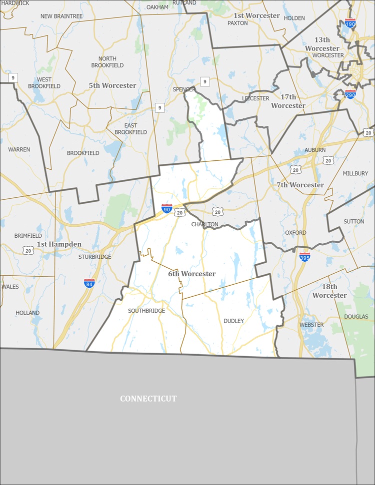 Legislative map of the 6th Worcester District — Charlton, Dudley, Southbridge, and Spencer